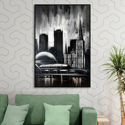 New Orleans Black and White Skyline Sitting Room - Black Canvas Wall Art