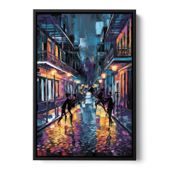 New Orleans Bourbon Street Vibes - Black Framed Canvas Wall Art - Front