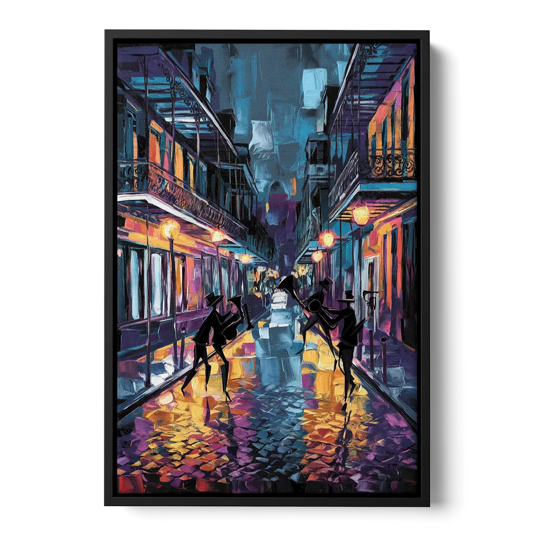 New Orleans Bourbon Street Vibes Front - Black Canvas Wall Art