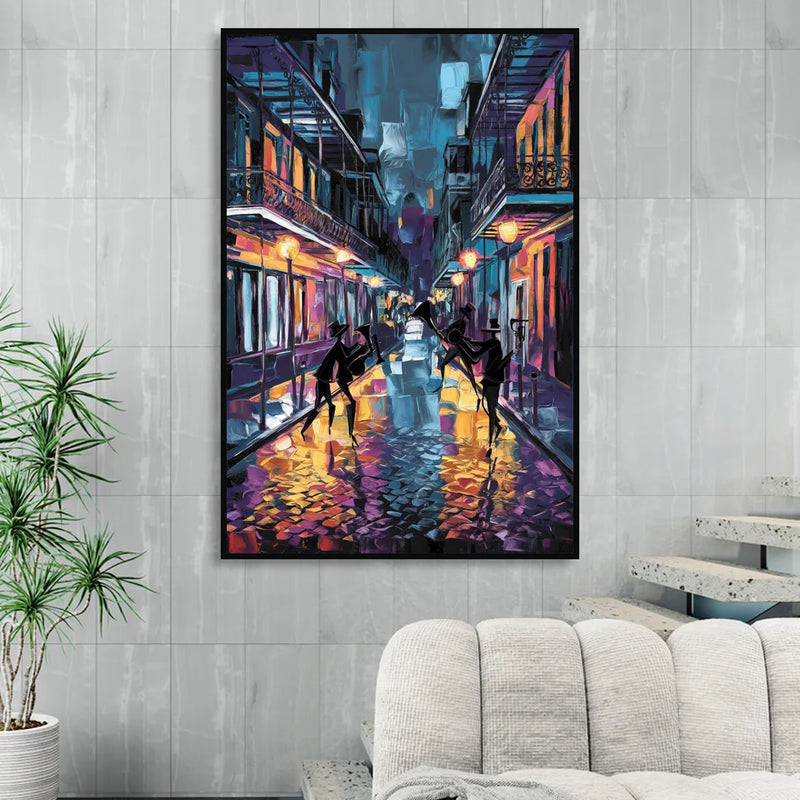New Orleans Bourbon Street Vibes Sitting Room - Black Canvas Wall Art