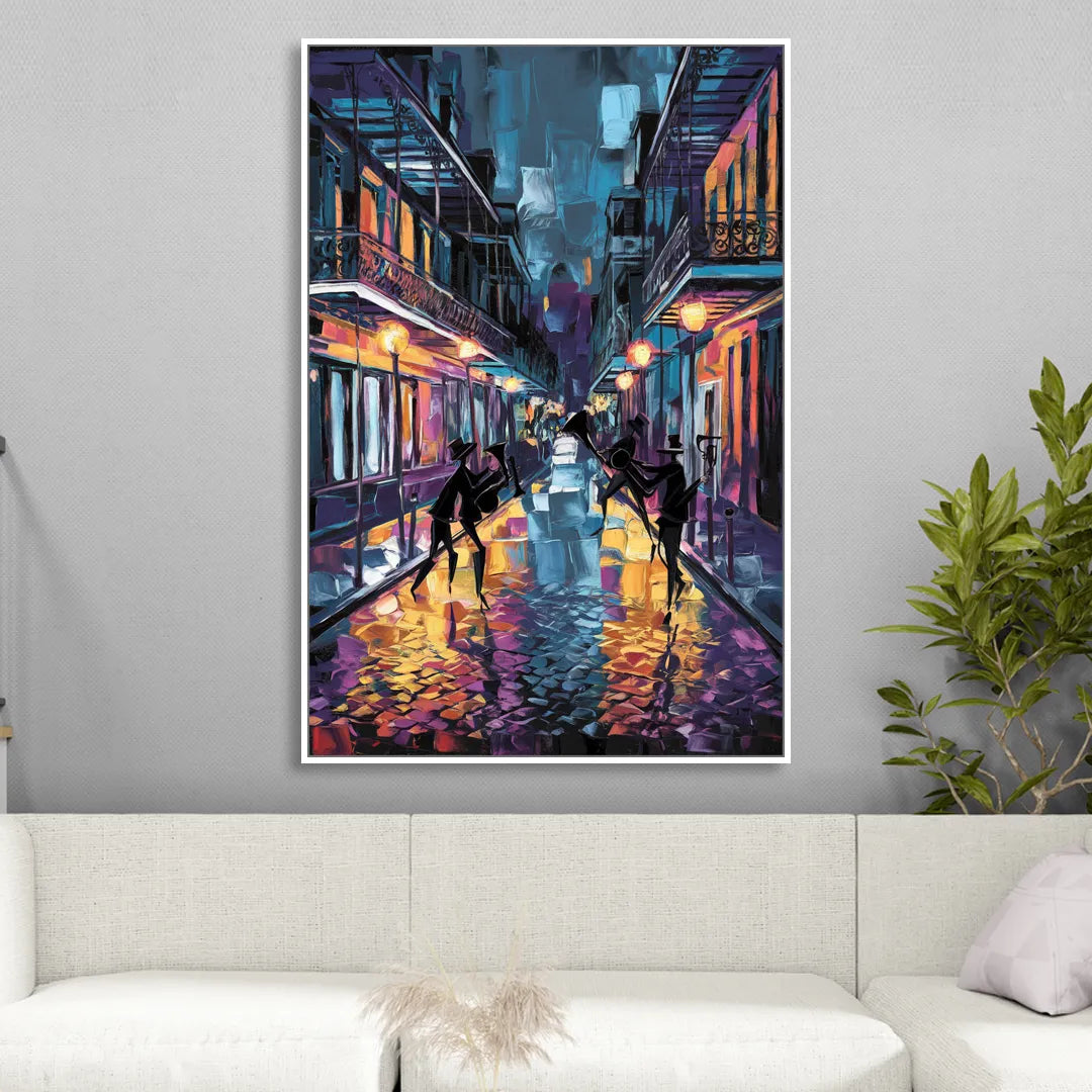 New Orleans Bourbon Street Vibes Sitting Room - White Canvas Wall Art