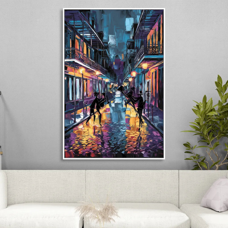 New Orleans Bourbon Street Vibes Sitting Room - White Canvas Wall Art