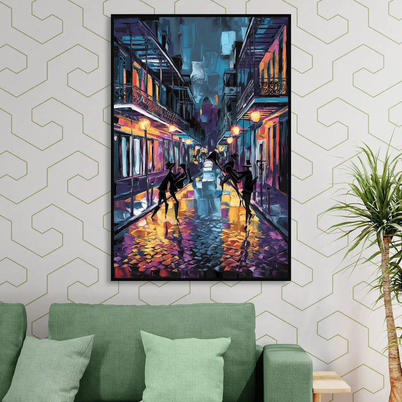 New Orleans Bourbon Street Vibes Living Room - Black Canvas Wall Art