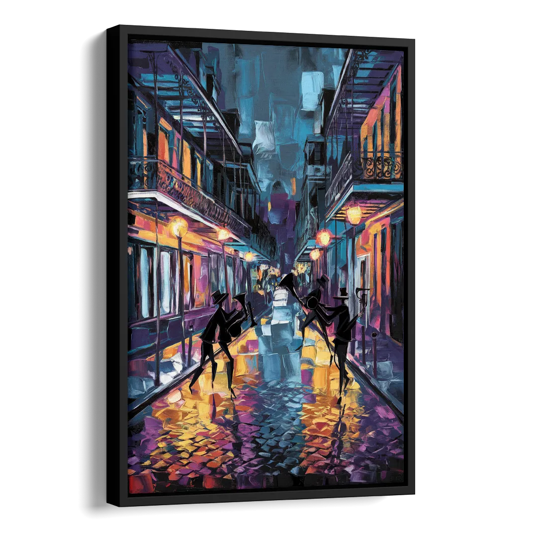 New Orleans Bourbon Street Vibes Side - Black Canvas Wall Art