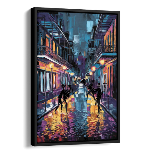New Orleans Bourbon Street Vibes Side - Black Canvas Wall Art
