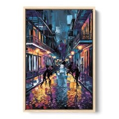 New Orleans Bourbon Street Vibes - Oak Framed Canvas Wall Art - Front