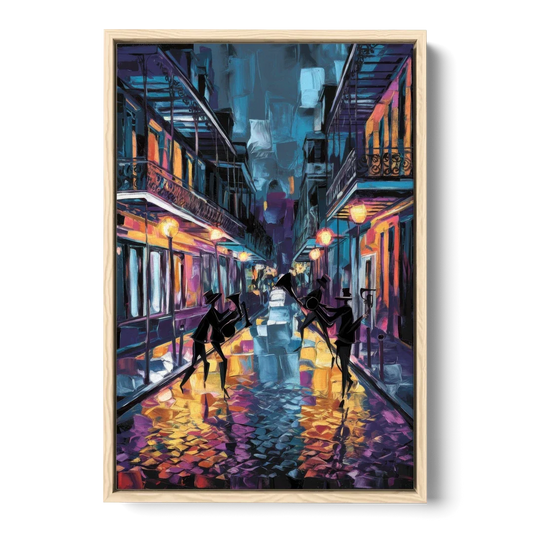 New Orleans Bourbon Street Vibes - Oak Framed Canvas Wall Art - Front