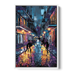 New Orleans Bourbon Street Vibes - White Framed Canvas Wall Art - Front