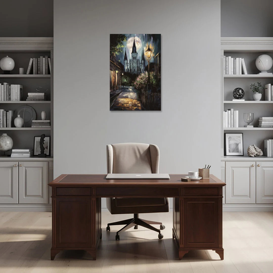 New Orleans Cathedral Silhouette - Canvas Wall Art - Office - 24x36