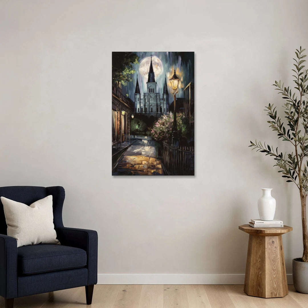 New Orleans Cathedral Silhouette - Canvas Wall Art - Sofa - 24x36