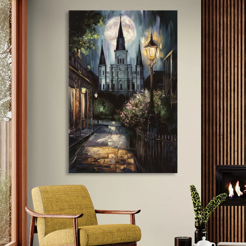 New Orleans Cathedral Silhouette Living Room - Canvas Wall Art