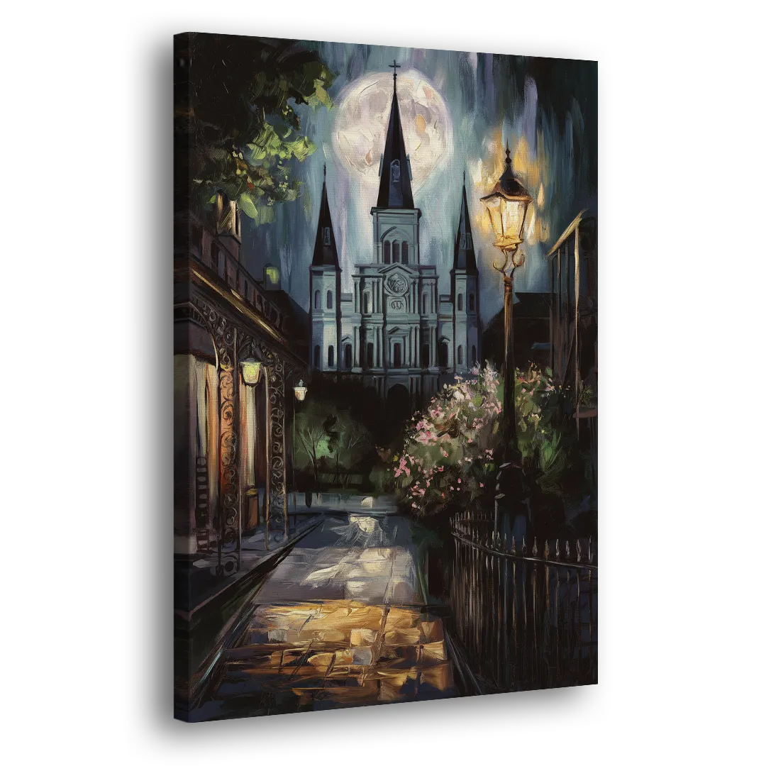 New Orleans Cathedral Silhouette Side - Canvas Wall Art