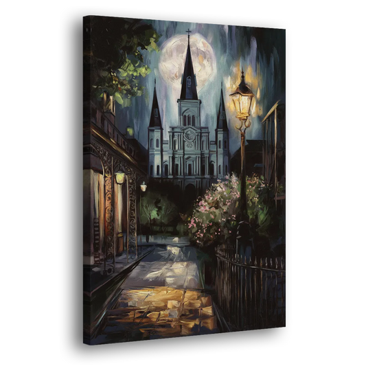 New Orleans Cathedral Silhouette Side - Canvas Wall Art