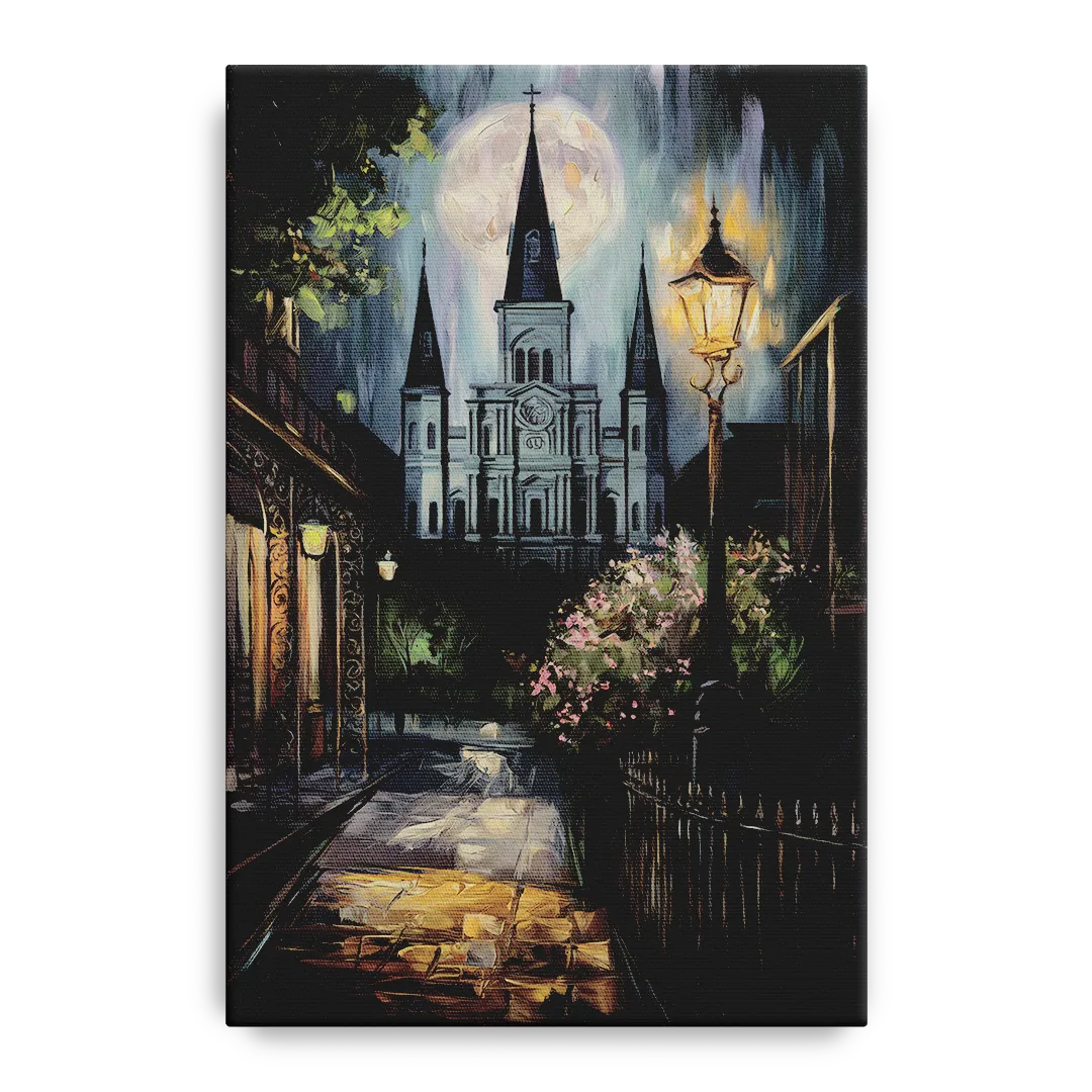 New Orleans Cathedral Silhouette Front - Canvas Wall Art
