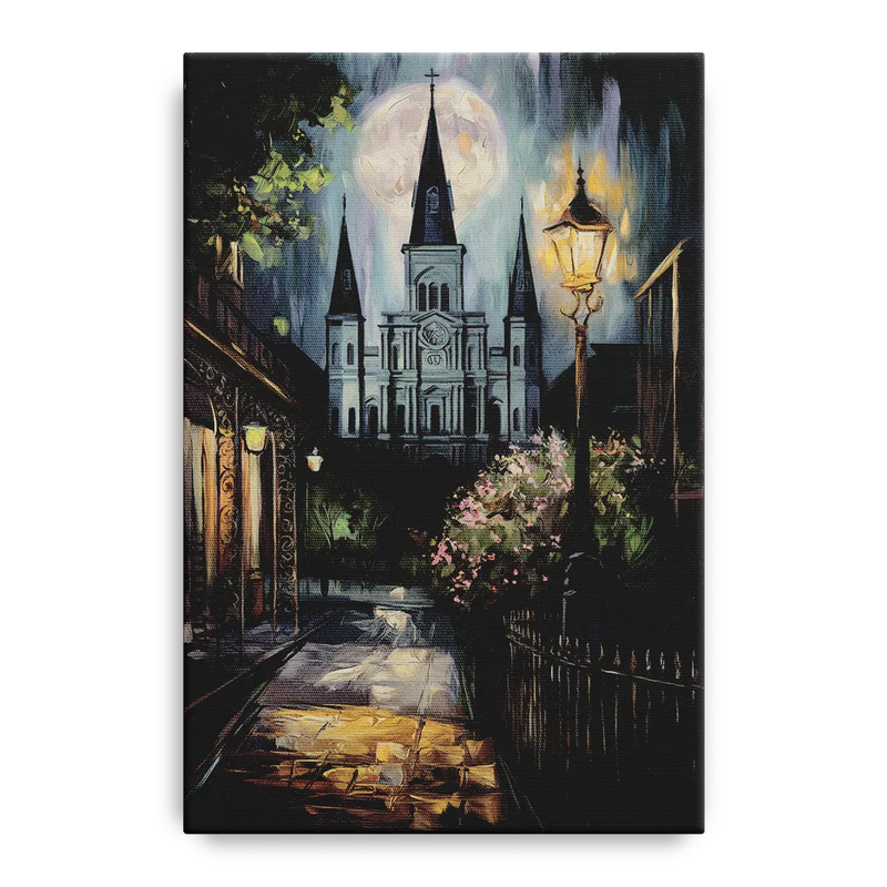 New Orleans Cathedral Silhouette Front - Canvas Wall Art