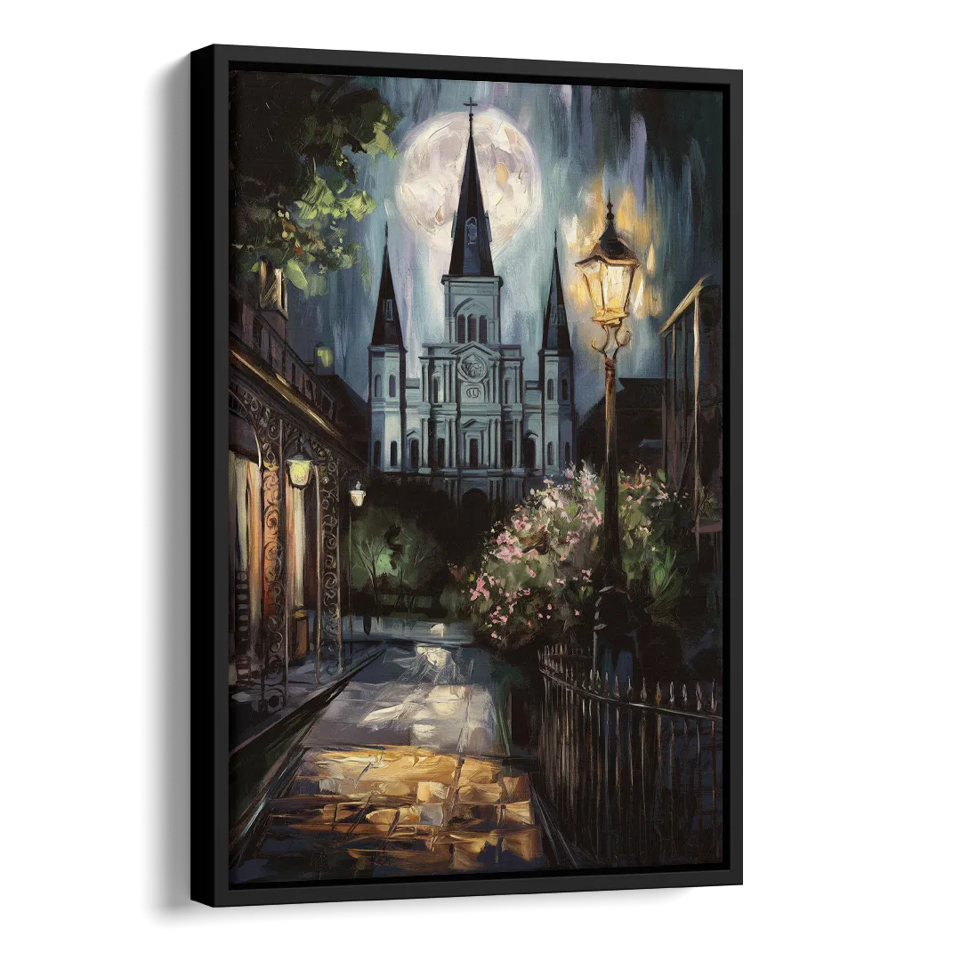 New Orleans Cathedral Silhouette Side - Black Canvas Wall Art
