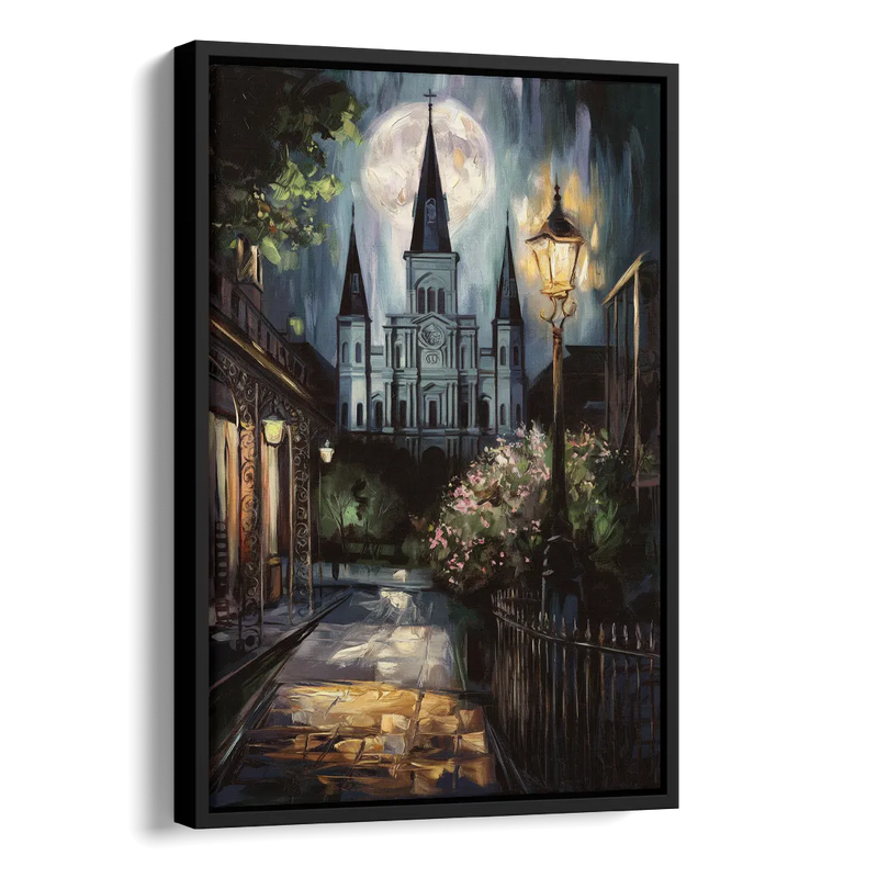 New Orleans Cathedral Silhouette Side - Black Canvas Wall Art