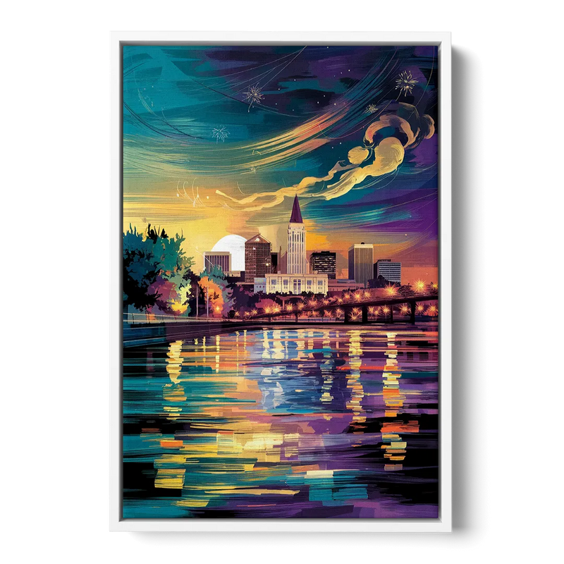 New Orleans Cityscape Reflections Front - White Canvas Wall Art