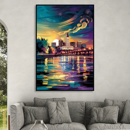 New Orleans Cityscape Reflections Sitting Room - Black Canvas Wall Art