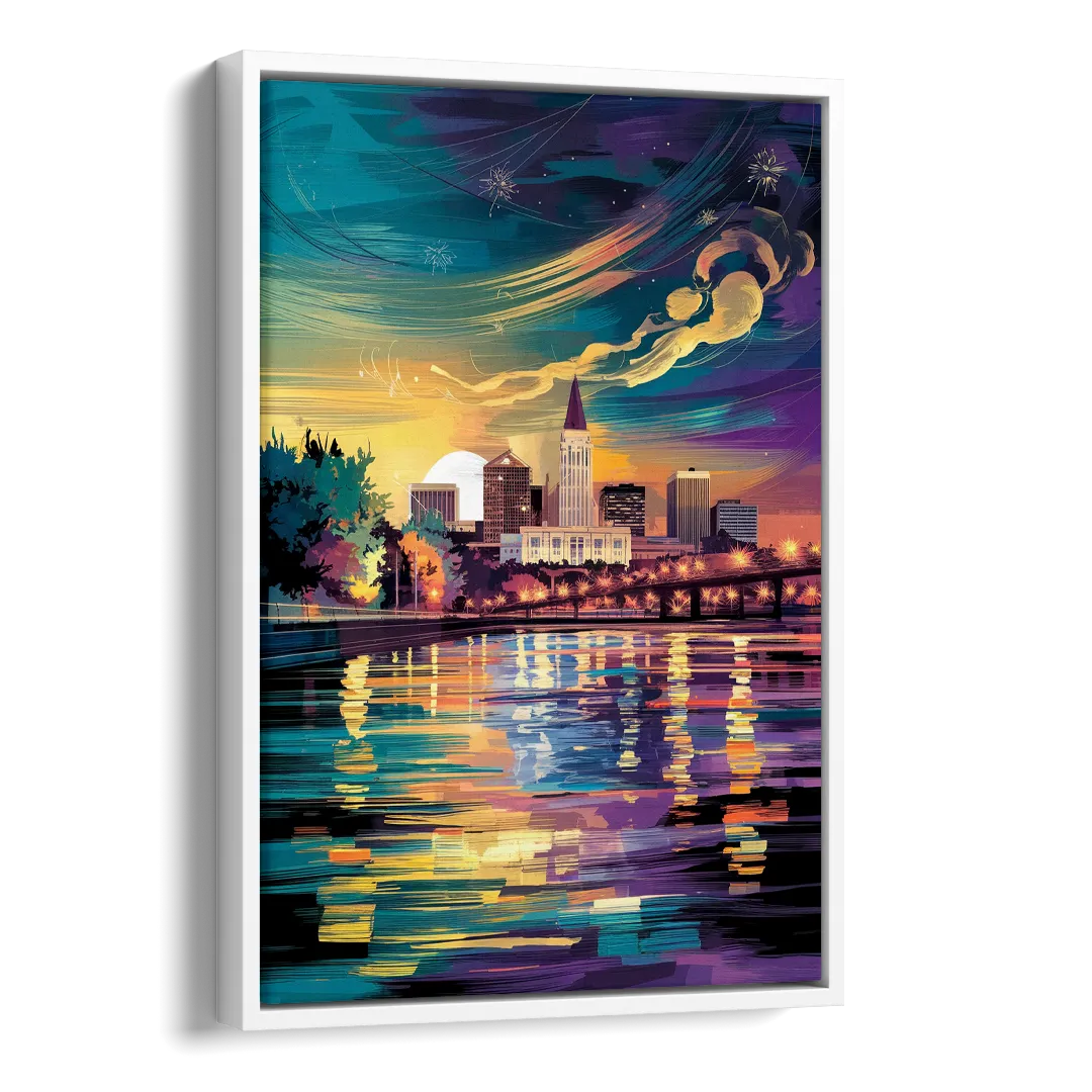 New Orleans Cityscape Reflections Side - White Canvas Wall Art