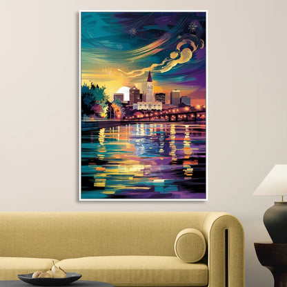 New Orleans Cityscape Reflections Sitting Room - White Canvas Wall Art