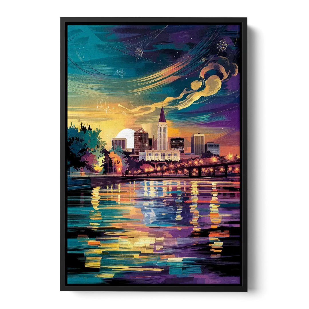 New Orleans Cityscape Reflections Front - Black Canvas Wall Art
