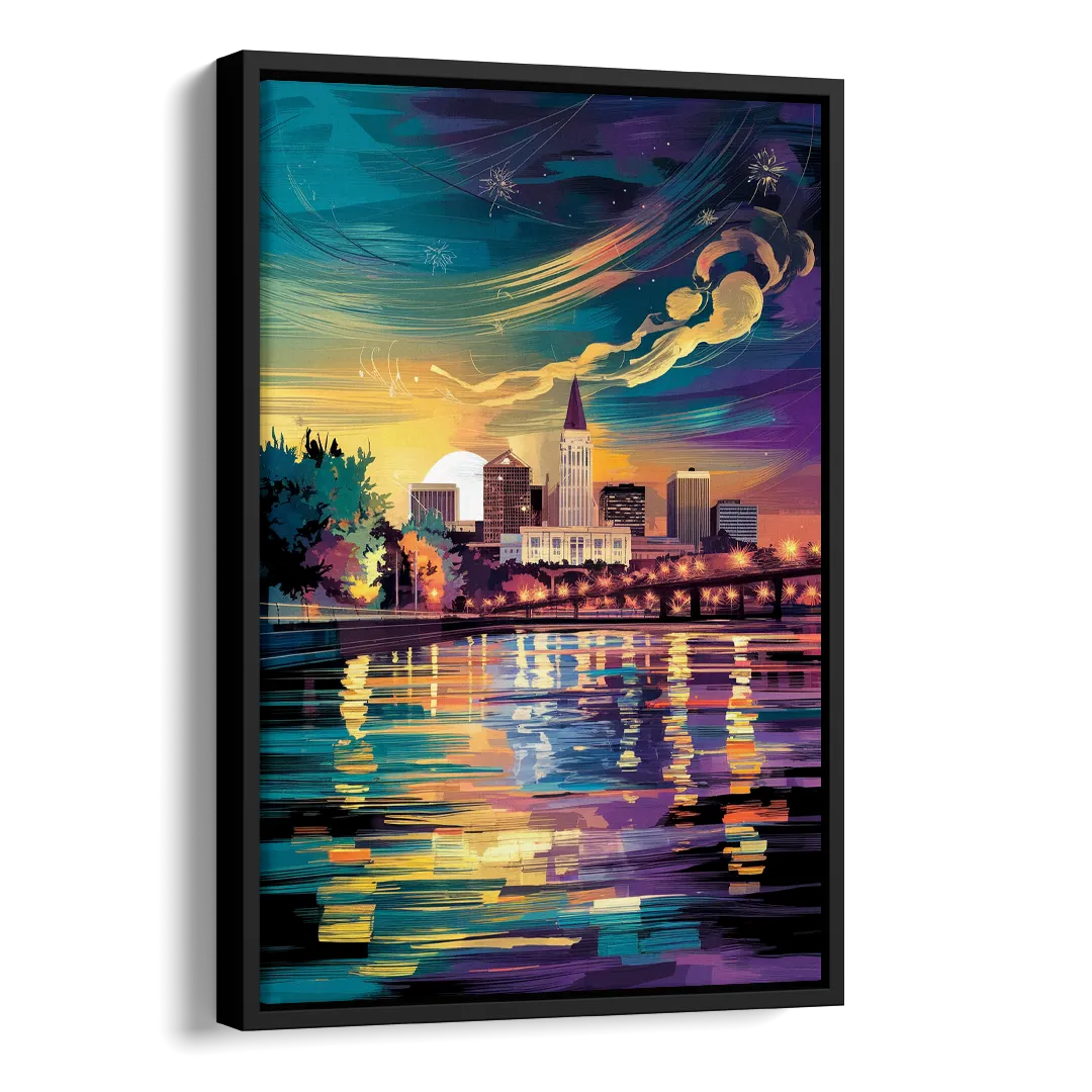 New Orleans Cityscape Reflections Side - Black Canvas Wall Art