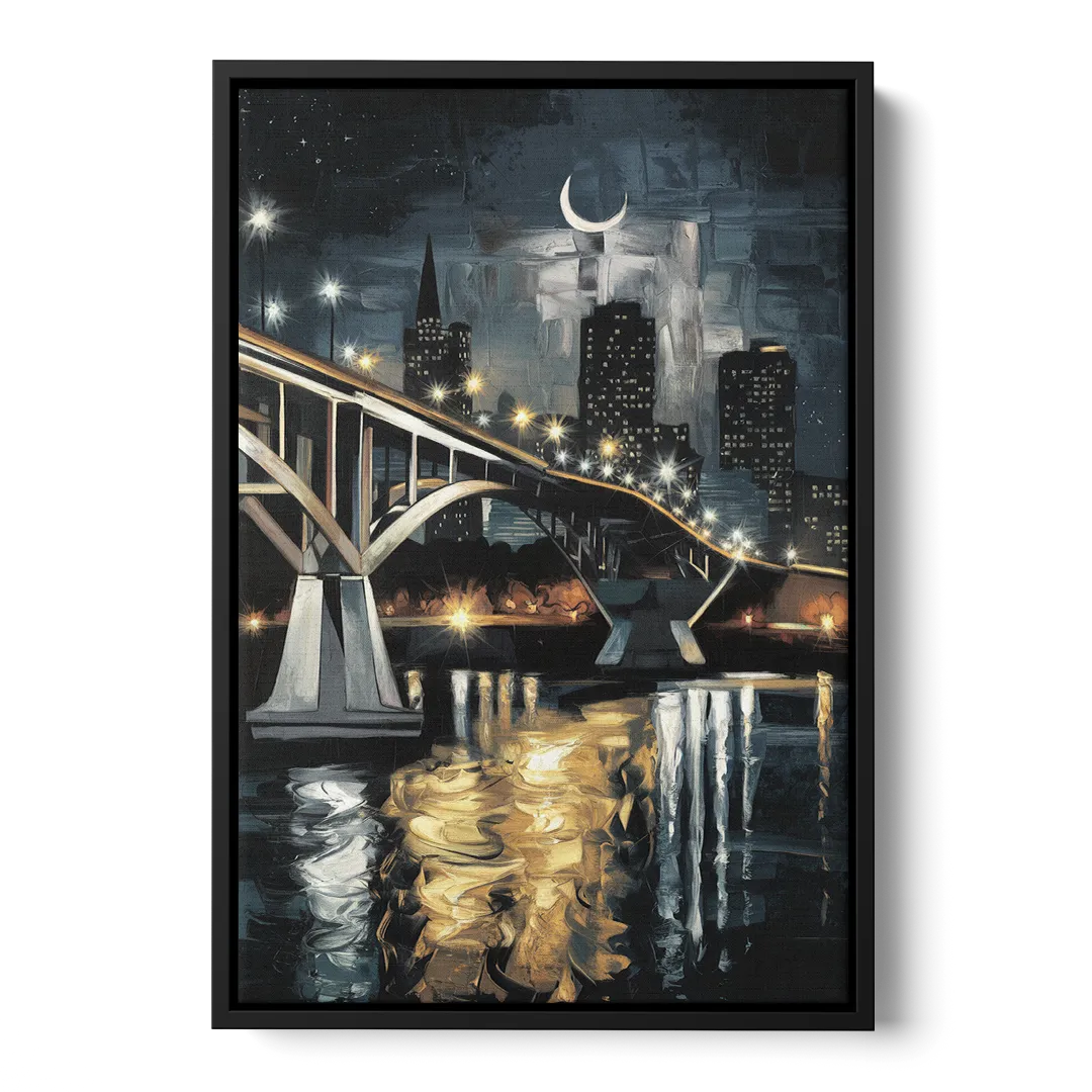 New Orleans Crescent City Nights Front - Black Canvas Wall Art