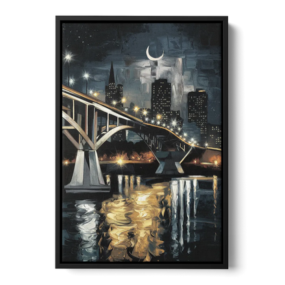 New Orleans Crescent City Nights Front - Black Canvas Wall Art