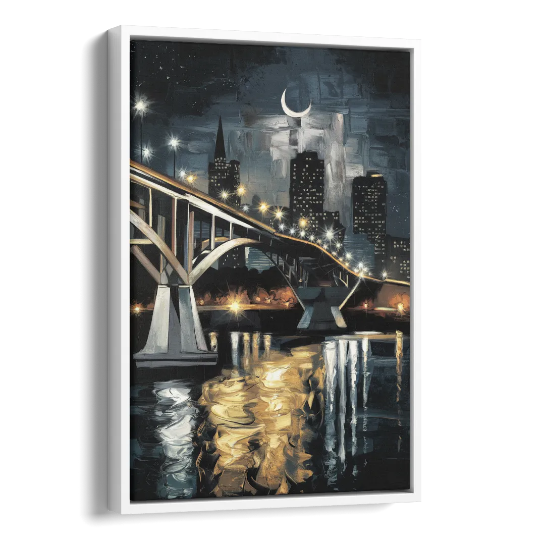 New Orleans Crescent City Nights Side - White Canvas Wall Art