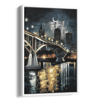 New Orleans Crescent City Nights Side - White Canvas Wall Art