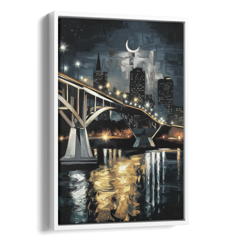 New Orleans Crescent City Nights Side - White Canvas Wall Art