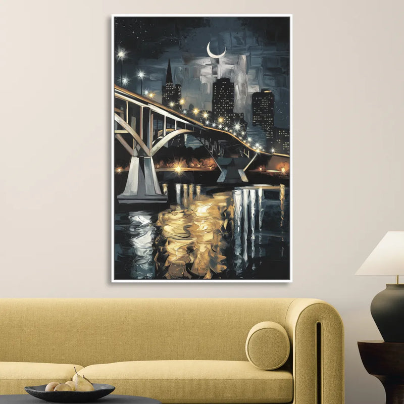 New Orleans Crescent City Nights Living Room - White Canvas Wall Art
