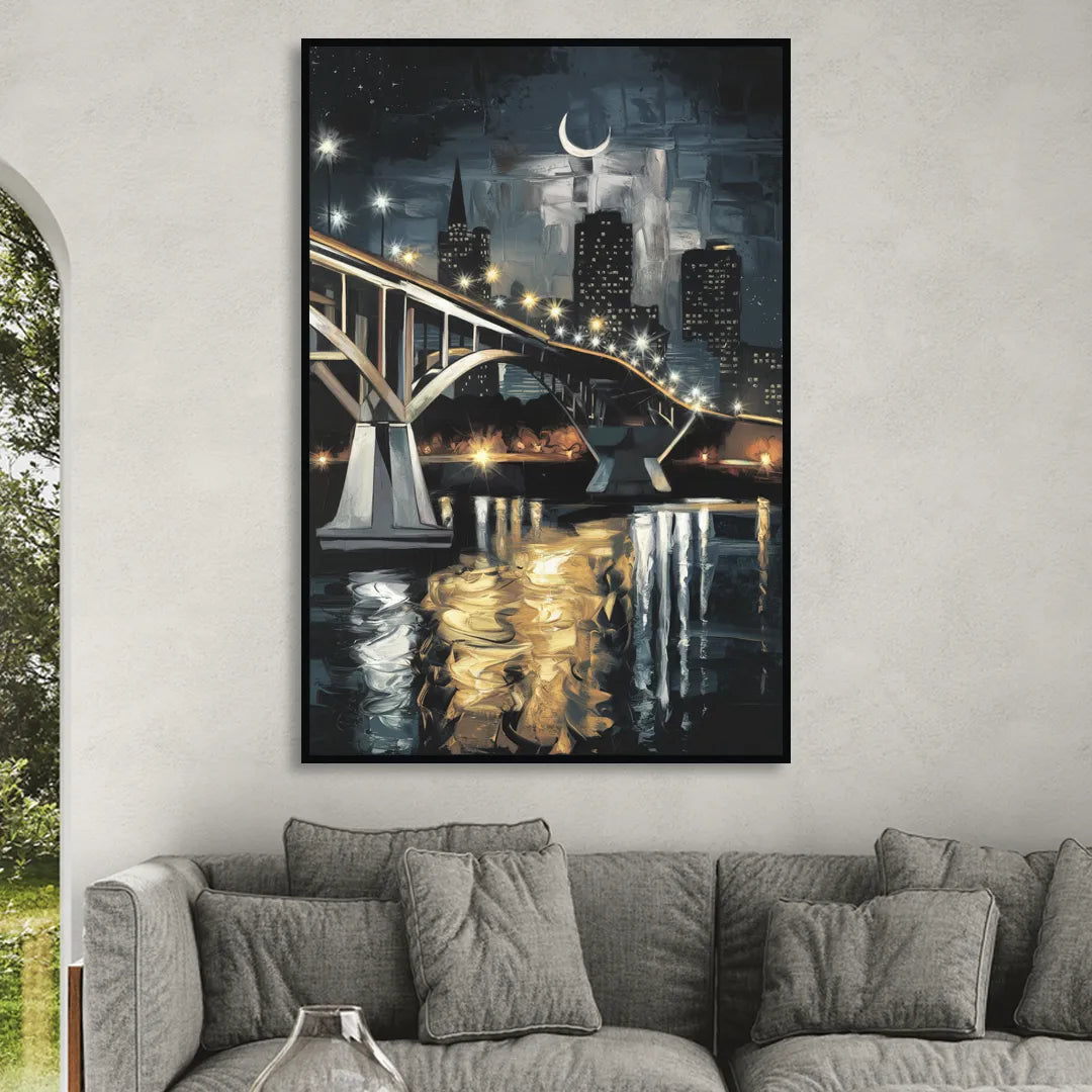 New Orleans Crescent City Nights Living Room - Black Canvas Wall Art