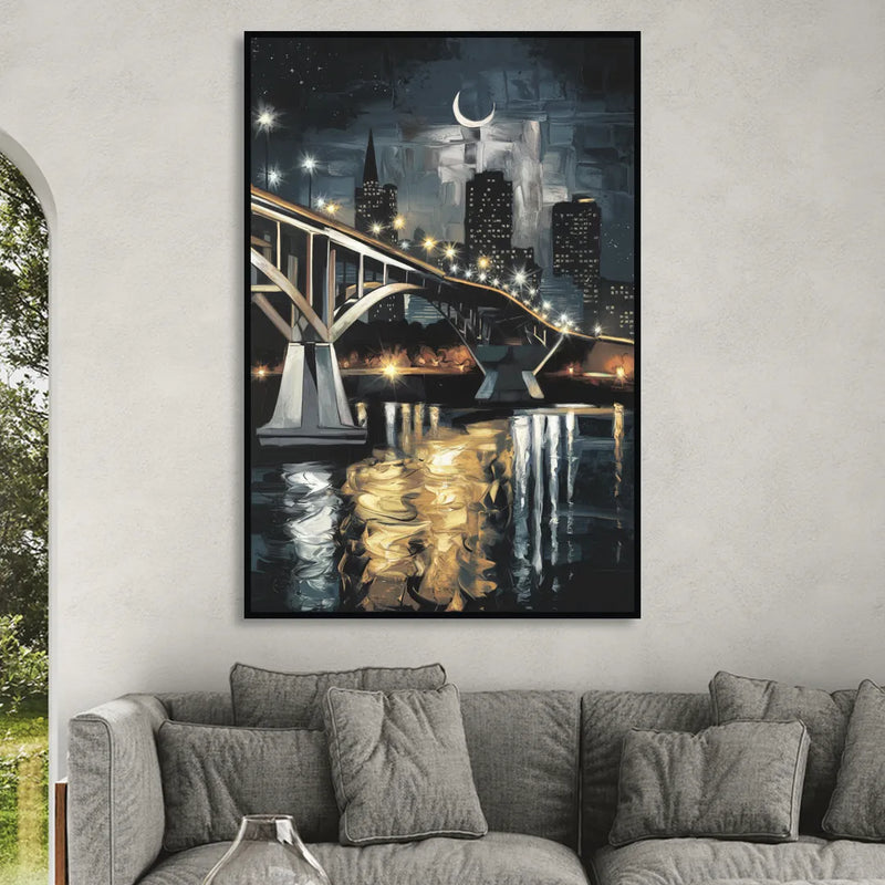 New Orleans Crescent City Nights Living Room - Black Canvas Wall Art