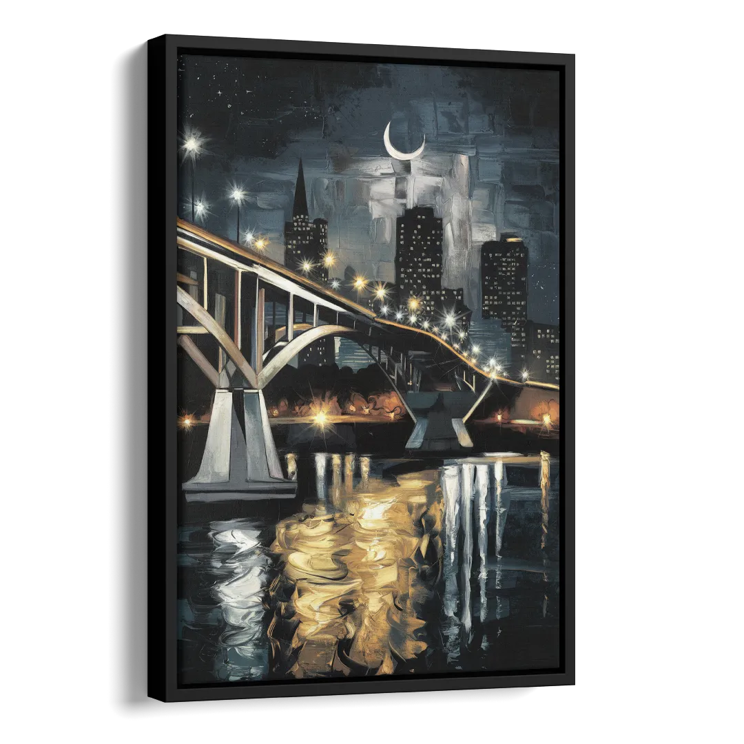 New Orleans Crescent City Nights Side - Black Canvas Wall Art