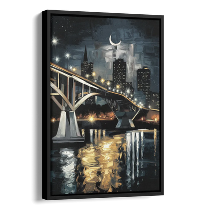 New Orleans Crescent City Nights Side - Black Canvas Wall Art