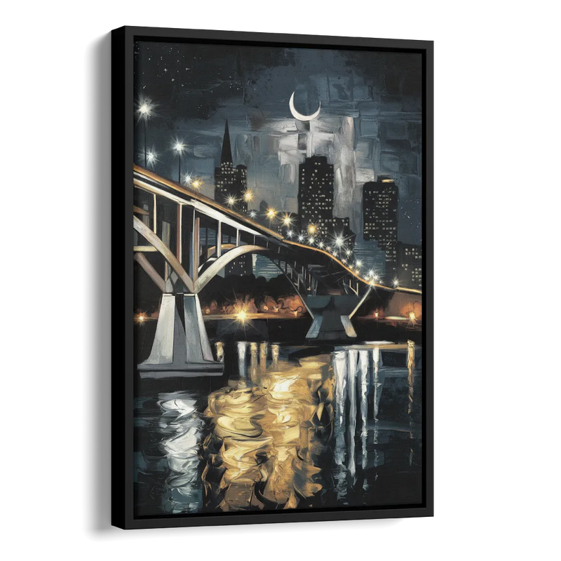 New Orleans Crescent City Nights Side - Black Canvas Wall Art