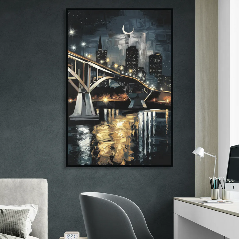New Orleans Crescent City Nights Sitting Room - Black Canvas Wall Art