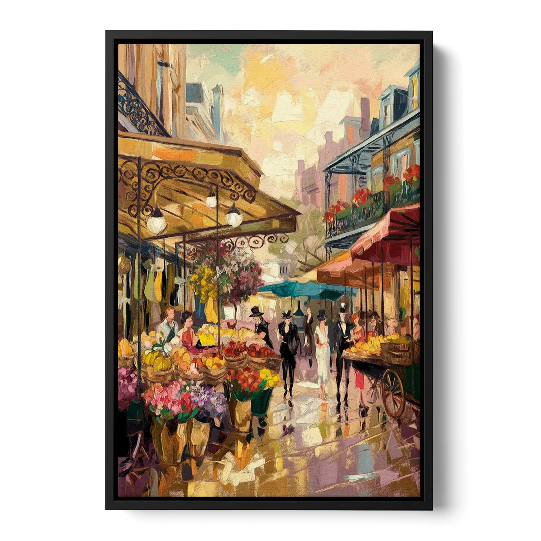 New Orleans French Market Charm Front - Black Canvas Wall Art