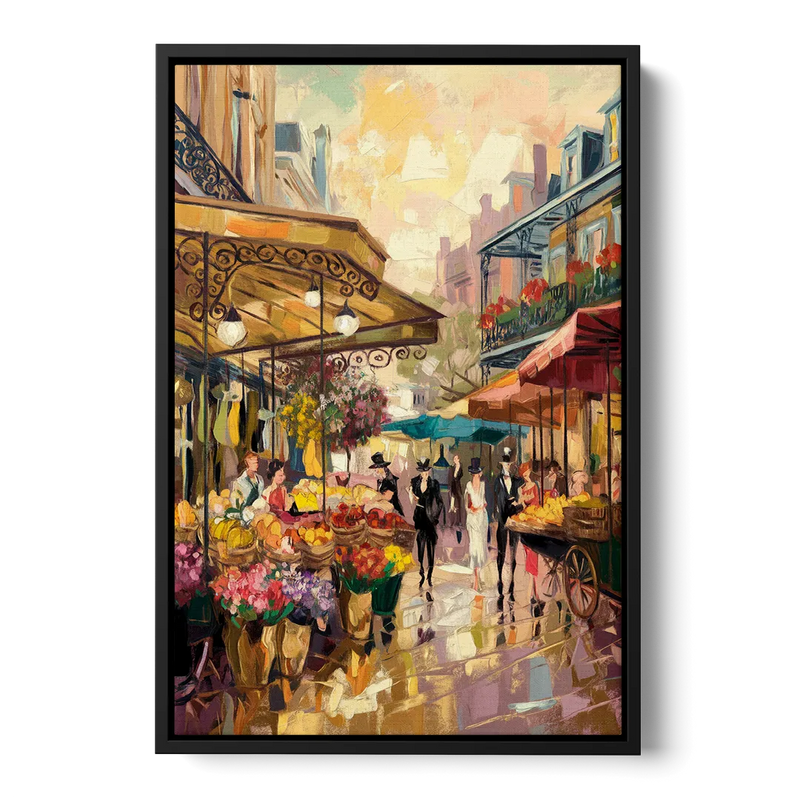 New Orleans French Market Charm Front - Black Canvas Wall Art