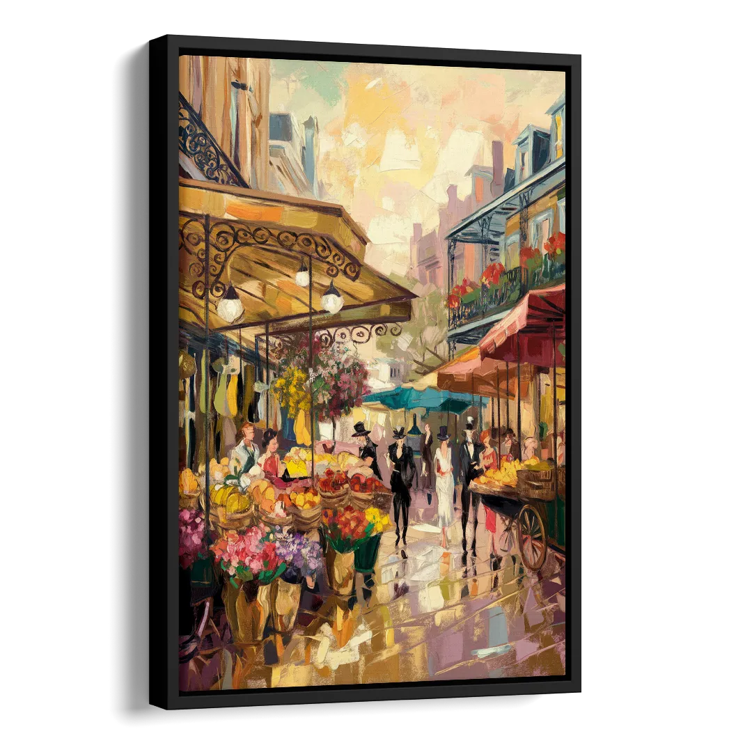 New Orleans French Market Charm Side - Black Canvas Wall Art