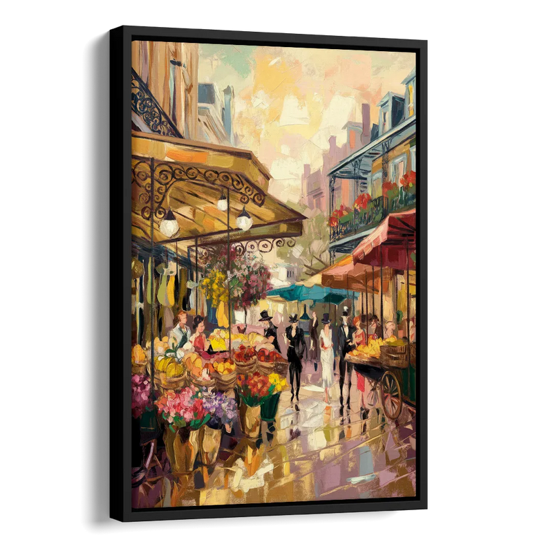 New Orleans French Market Charm Side - Black Canvas Wall Art