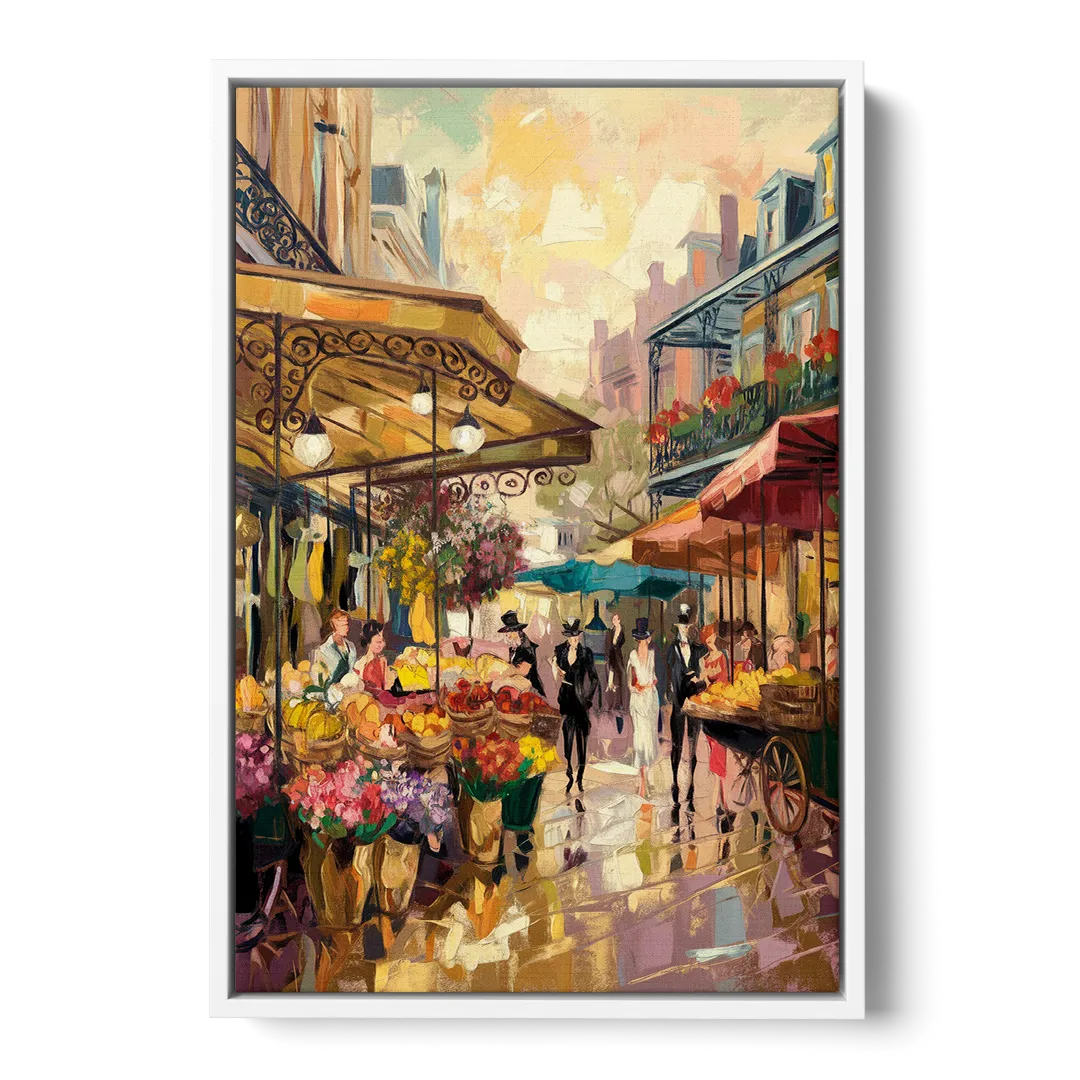 New Orleans French Market Charm Front - White Canvas Wall Art