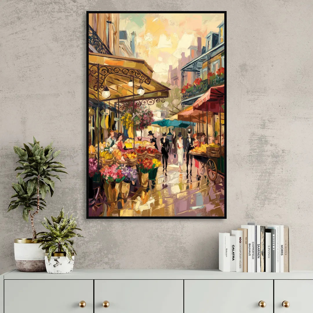 New Orleans French Market Charm Sitting Room - Black Canvas Wall Art