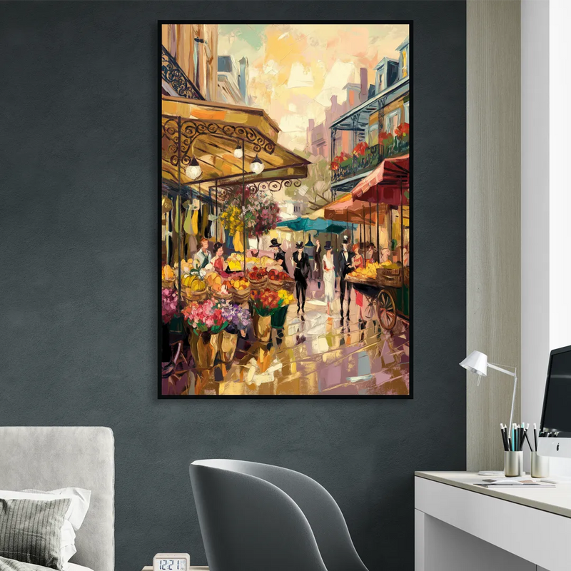 New Orleans French Market Charm Living Room - Black Canvas Wall Art