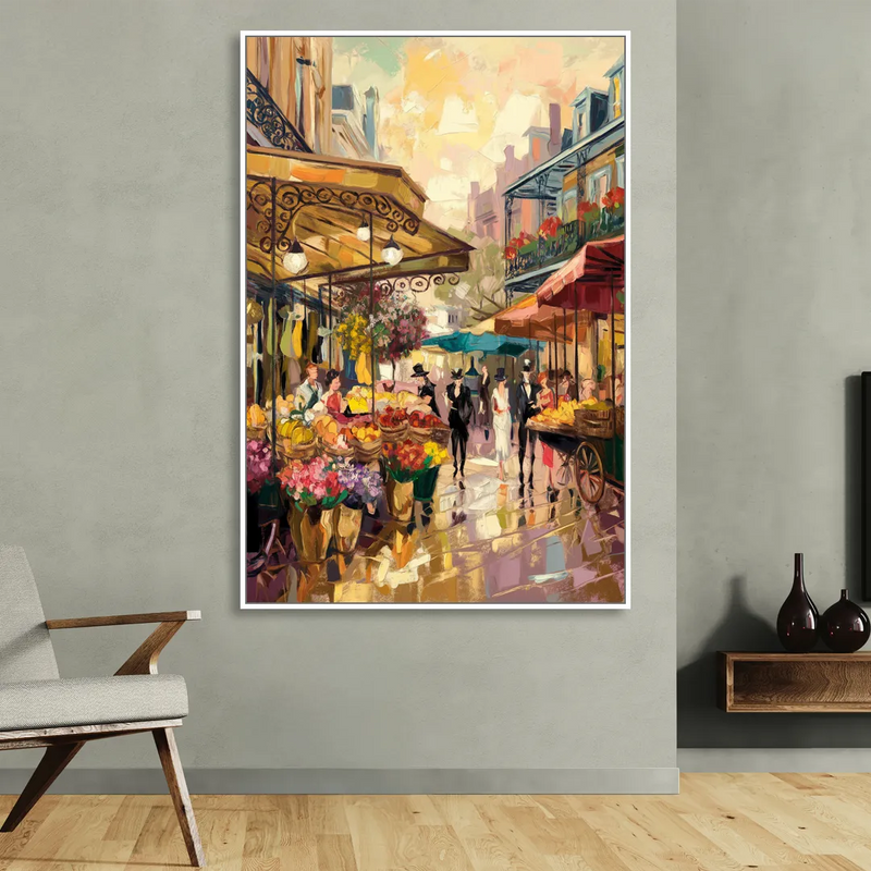 New Orleans French Market Charm Living Room - White Canvas Wall Art