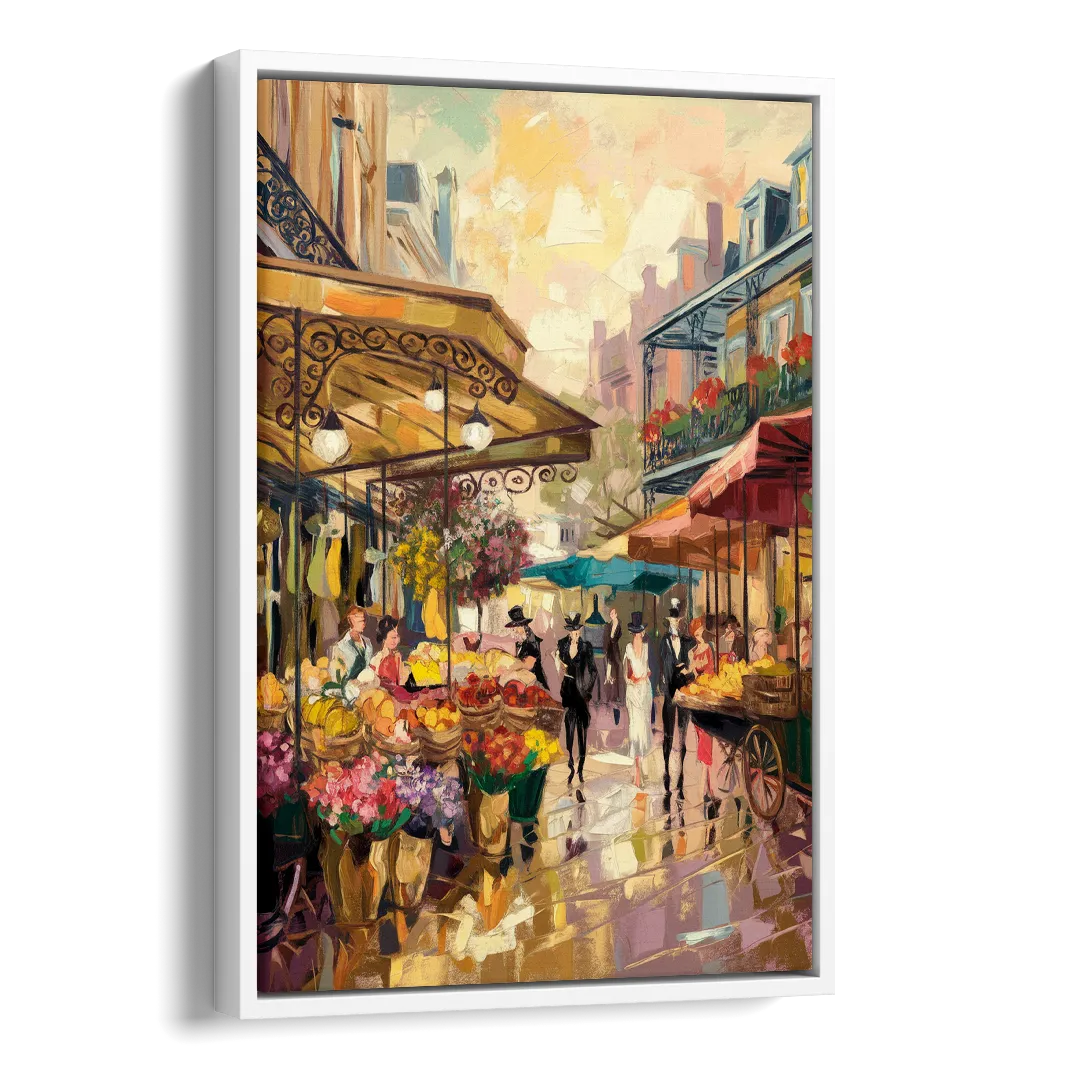 New Orleans French Market Charm Side - White Canvas Wall Art