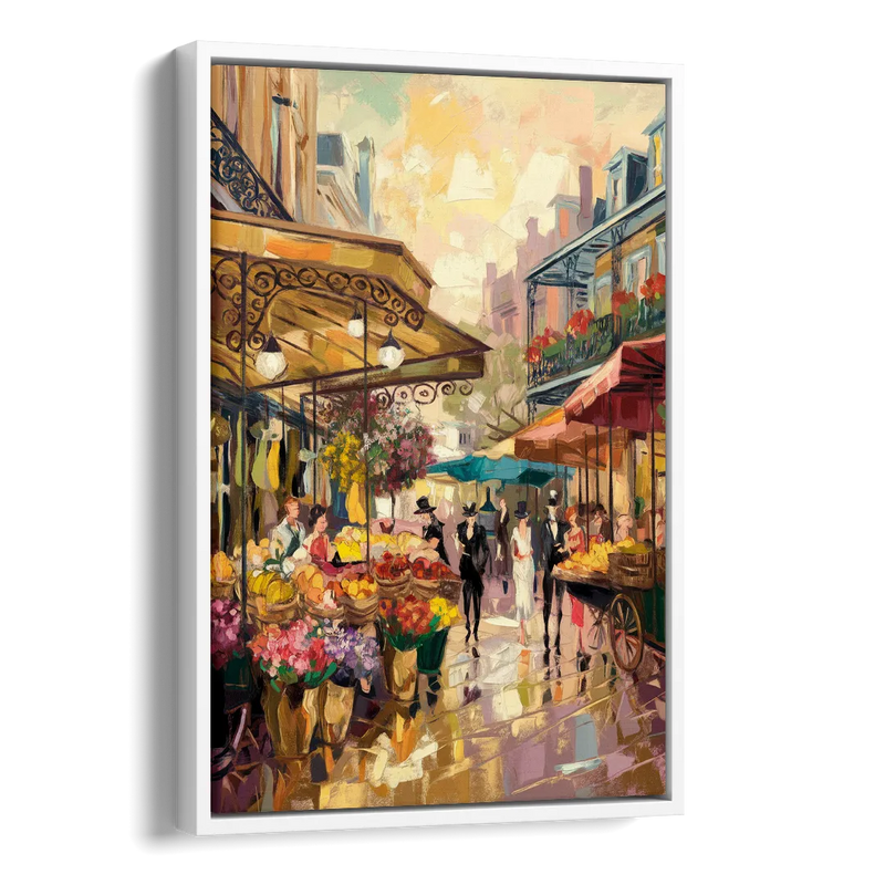 New Orleans French Market Charm Side - White Canvas Wall Art