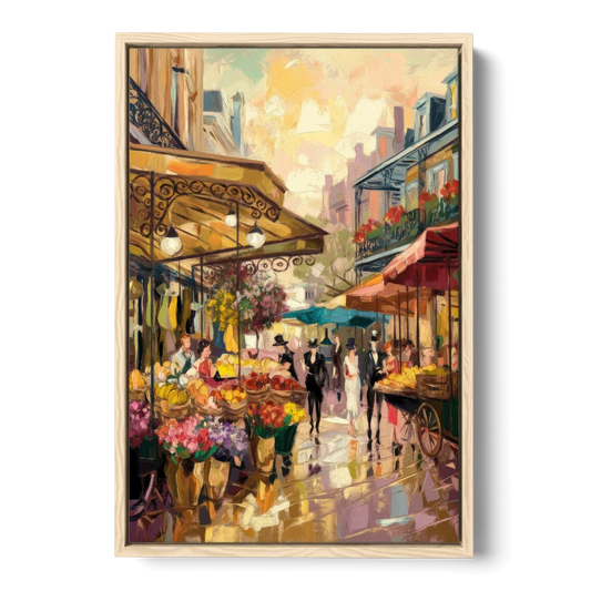 New Orleans French Market Charm - Oak Framed Canvas Wall Art - Front